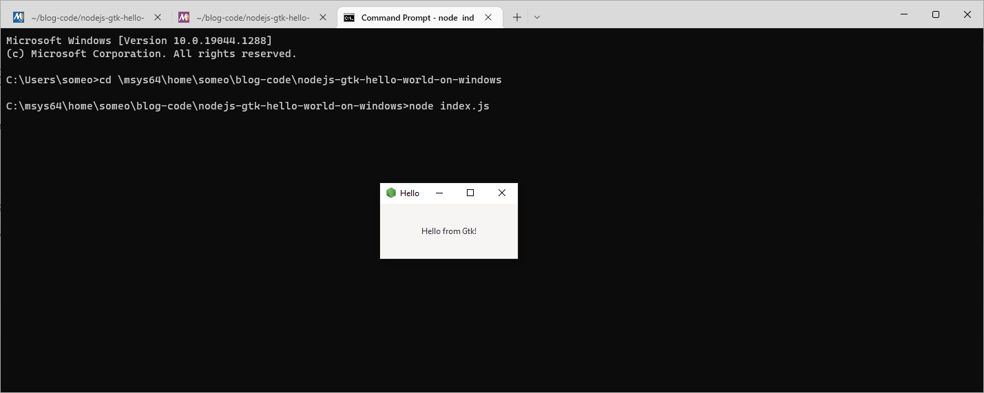 Hello Gtk in Command Prompt Image