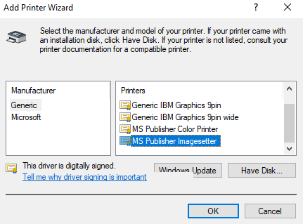 Windows 10 Add Printer Driver Image