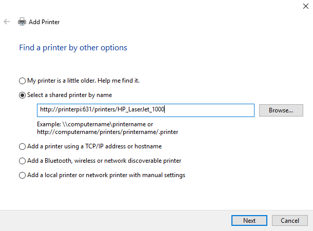 Windows 10 Add Printer IPP Image