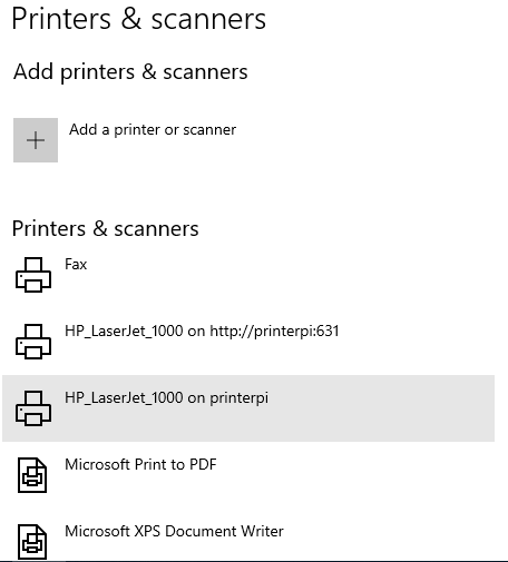 Windows 10 Installed Printers Image